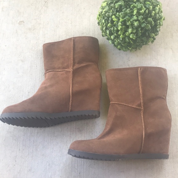 SOLD Sugar Faux Suede Brown Adara Wedge Boots - Picture 4 of 8